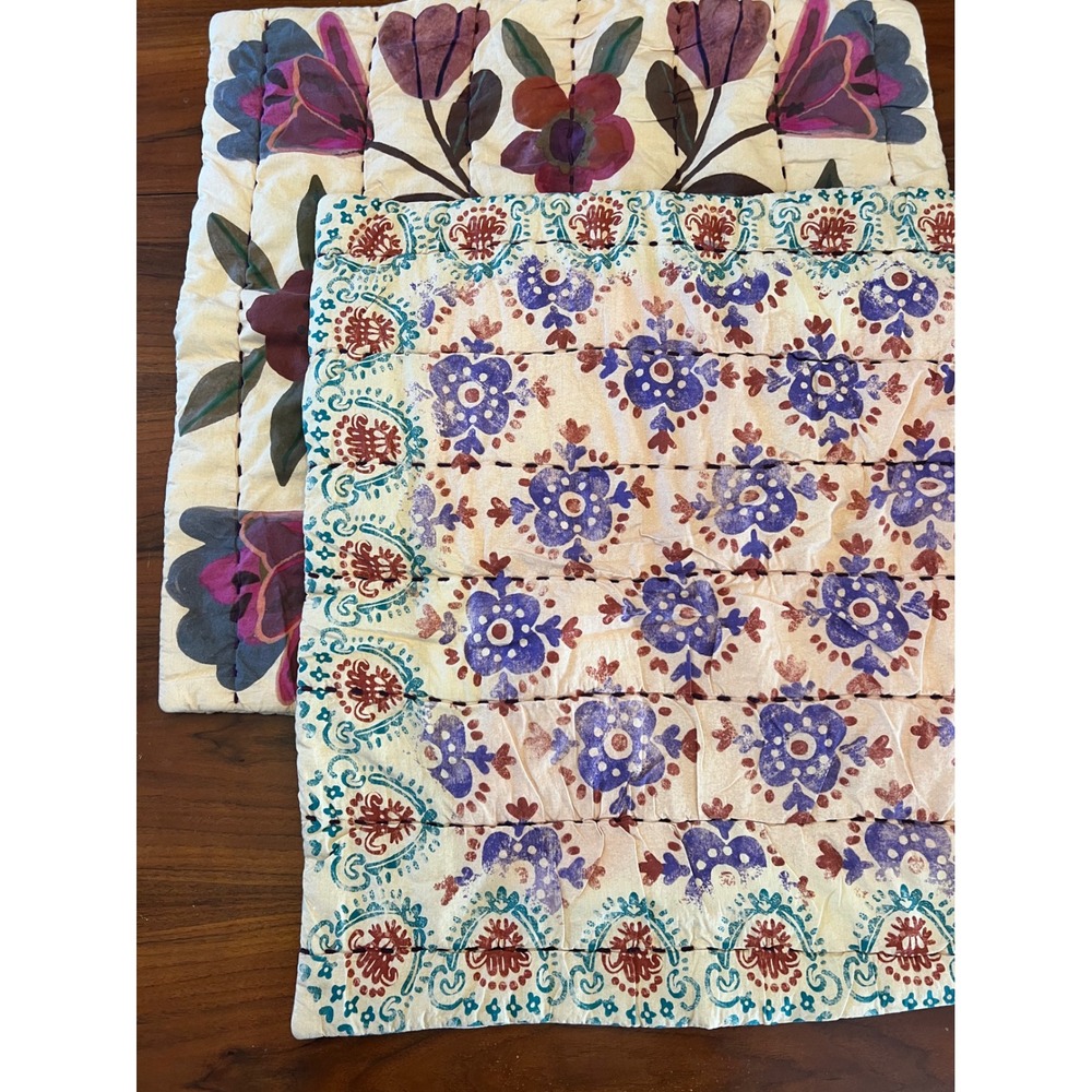 Natural Life Quilted Floral Block Print Floor Pillow Cover 26x26 Boho Kantha lot